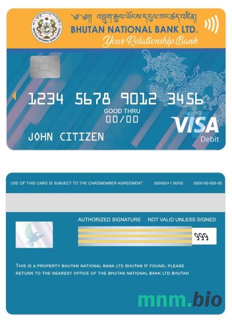 Bhutan national bank LTD visa debet karta przykład w formacie PSD